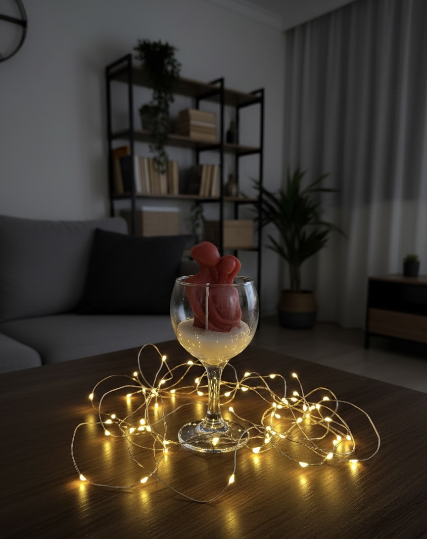 Kadehte Sarılan çift mumu