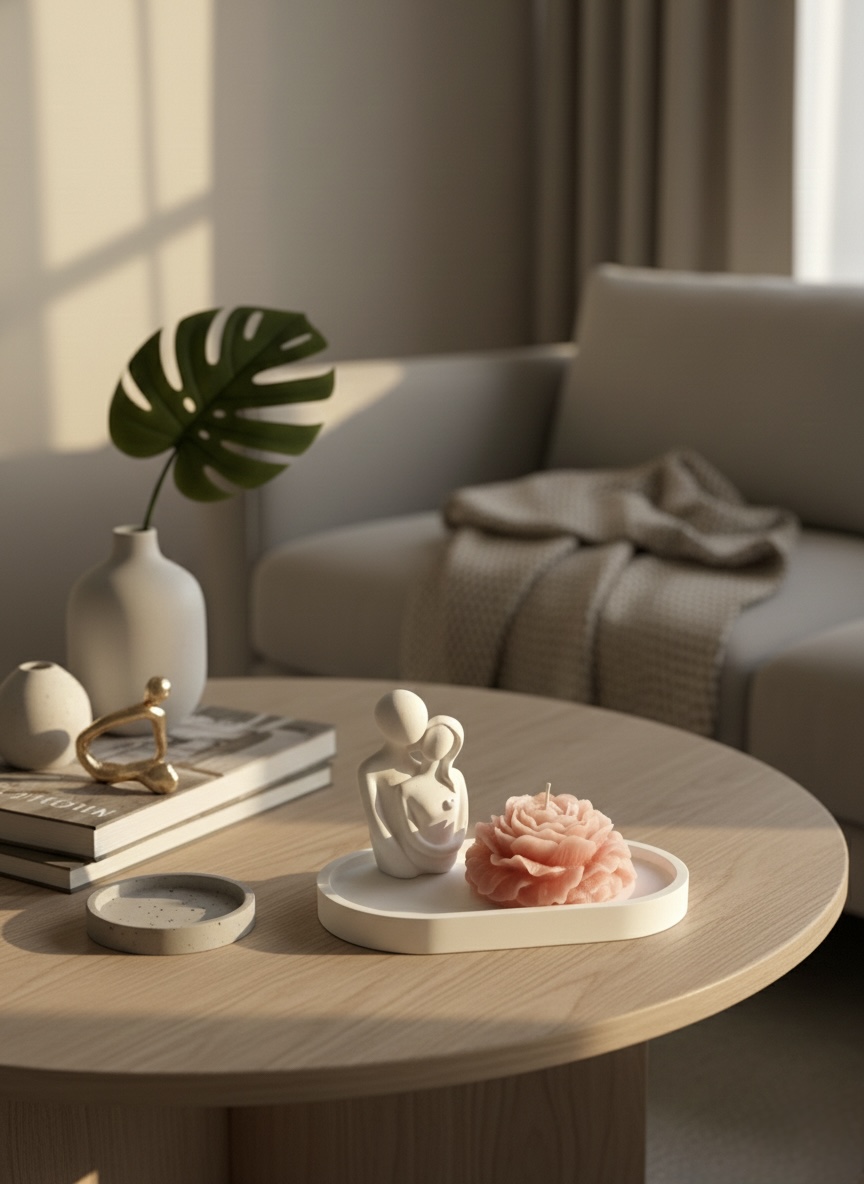 Sarılan Çift Heykeli ve Şakayık Çiçeği Mum